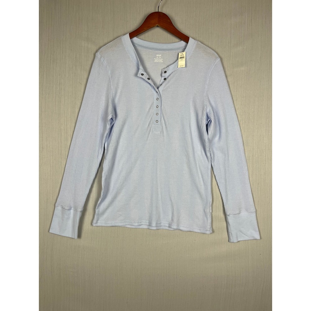 Aerie Henley Womens XL Light Blue Long Sleeve Waffle Knit Thermal Loungewear - Picture 2 of 8